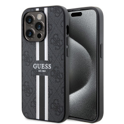 Guess 4G Printed Stripes Hard Case Back Cover Hülle mit MagSafe für Apple iPhone 15 Pro - Schwarz