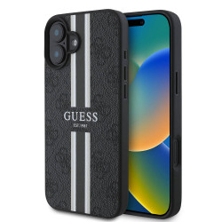 Guess 4G Printed Stripes Hard Case Back Cover Hülle mit MagSafe für Apple iPhone 16 Plus - Schwarz