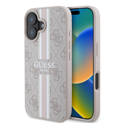 Guess 4G Printed Stripes Hard Case Back Cover Hülle mit MagSafe für Apple iPhone 16 Plus - Rosa