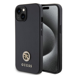 Guess 4G Strass Metal Logo Hard Case Back Cover Hülle für Apple iPhone 15 - Schwarz