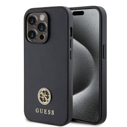 Guess 4G Strass Metal Logo Hard Case Back Cover Hülle für Apple iPhone 15 Pro Max - Schwarz