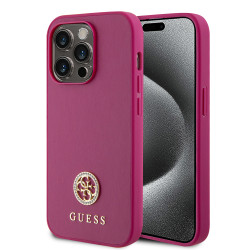 Guess 4G Strass Metal Logo Hard Case Back Cover Hülle für Apple iPhone 15 Pro - Rosa
