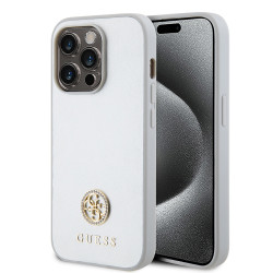 Guess 4G Strass Metal Logo Hard Case Back Cover Hülle für Apple iPhone 15 Pro - Silber