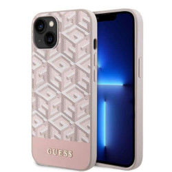 Guess GCube Stripes Hard Case Back Cover Hülle mit MagSafe für Apple iPhone 14 - Rosa