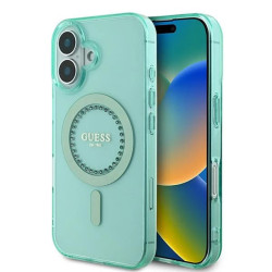 Guess IML Rhinestones Back Cover Hülle mit MagSafe für Apple iPhone 16 Plus - Grün
