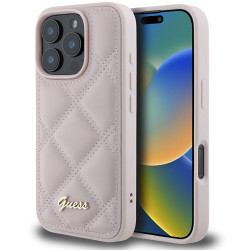 Guess Quilted Puffed Metal Logo Back Cover Hülle für Apple iPhone 16 Pro - Rosa