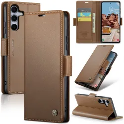 CASEME Litchi Texture Book Wallet Klapphülle für Samsung Galaxy S25 Plus - Braun
