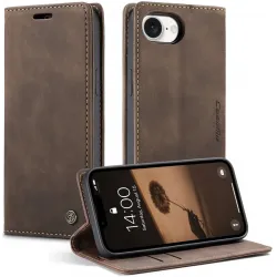CASEME Retro Texture Book Wallet Klapphülle für Apple iPhone 17e/16e - Dunkelbraun
