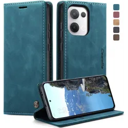 CASEME Retro Texture Book Wallet Klapphülle für Oppo Reno13 - Blau