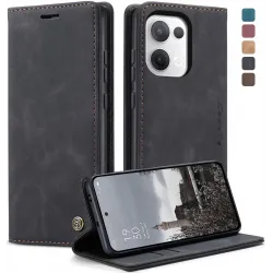 CASEME Retro Texture Book Wallet Klapphülle für Oppo Reno13 - Schwarz