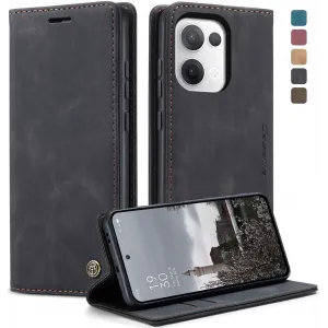 CASEME Retro Texture Book Wallet Klapphülle für Oppo Reno13 - Schwarz