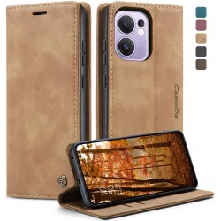 CASEME Retro Texture Book Wallet Klapphülle für Oppo Reno13 F 4G/5G / Reno13 FS 5G - Hellbraun