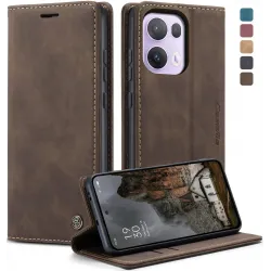 CASEME Retro Texture Book Wallet Klapphülle für Oppo Reno13 Pro - Dunkelbraun