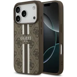 Guess 4G Printed Stripes Hard Case Back Cover Hülle mit MagSafe für Apple iPhone 17 Pro - Braun