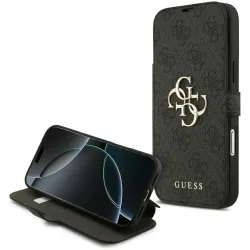 Guess 4G Big Metal Logo Book Wallet Klapphülle für Apple iPhone 17 Pro Max - Schwarz