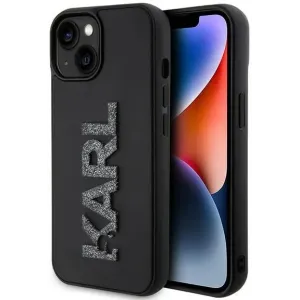 Karl Lagerfeld 3D Rubber Glitter Logo Back Cover Hülle für Apple iPhone 15 - Schwarz