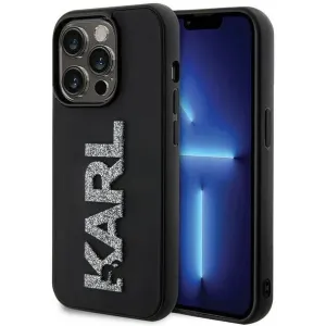 Karl Lagerfeld 3D Rubber Glitter Logo Back Cover Hülle für Apple iPhone 15 Pro Max - Schwarz
