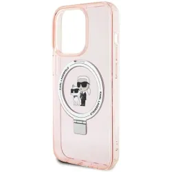 Karl Lagerfeld Ring Stand Karl & Choupette Hard Case Back Cover Hülle mit MagSafe für Apple iPhone 15 Pro Max - Rosa