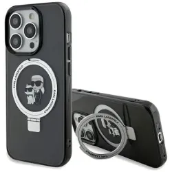 Karl Lagerfeld Ring Stand Karl & Choupette Hard Case Back Cover Hülle mit MagSafe für Apple iPhone 14 Pro Max - Schwarz