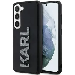 Karl Lagerfeld 3D Rubber Glitter Logo Back Cover Hülle für Samsung Galaxy S23 - Schwarz