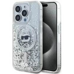 Karl Lagerfeld Liquid Glitter Choupette Head Back Cover Hülle mit MagSafe für Apple iPhone 14 Pro - Transparent
