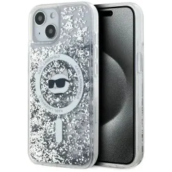 Karl Lagerfeld Liquid Glitter Choupette Head Back Cover Hülle mit MagSafe für Apple iPhone 14 - Transparent