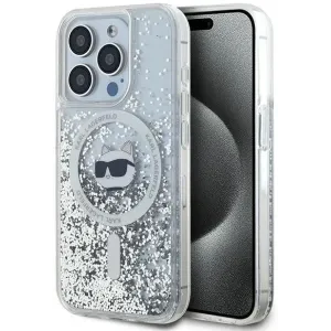 Karl Lagerfeld Liquid Glitter Choupette Head Back Cover Hülle mit MagSafe für Apple iPhone 15 Pro - Transparent