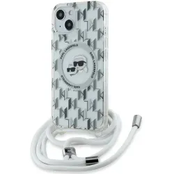 Karl Lagerfeld IML Crossbody Monogram Karl & Choupette Head Back Cover Hülle mit MagSafe für Apple iPhone 15/14 - Transparent