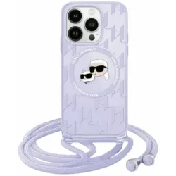 Karl Lagerfeld IML Crossbody Monogram Karl & Choupette Head Back Cover Hülle mit MagSafe für Apple iPhone 15/14 - Lila