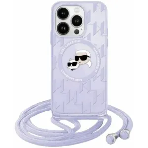 Karl Lagerfeld IML Crossbody Monogram Karl & Choupette Head Back Cover Hülle mit MagSafe für Apple iPhone 15/14 - Lila