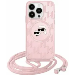 Karl Lagerfeld IML Crossbody Monogram Karl & Choupette Head Back Cover Hülle mit MagSafe für Apple iPhone 15 Pro Max - Rosa