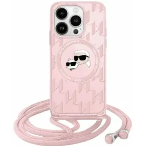 Karl Lagerfeld IML Crossbody Monogram Karl & Choupette Head Back Cover Hülle mit MagSafe für Apple iPhone 15 Pro Max - Rosa