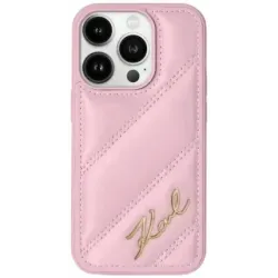 Karl Lagerfeld Diagonal Quilted Script Back Cover Hülle für Apple iPhone 15 Plus/14 Plus - Rosa