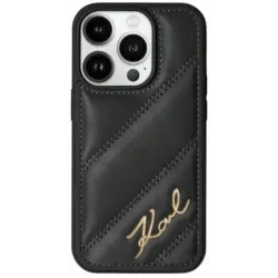 Karl Lagerfeld Diagonal Quilted Script Back Cover Hülle für Apple iPhone 15 Pro Max - Schwarz