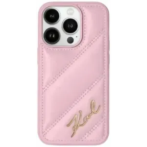 Karl Lagerfeld Diagonal Quilted Script Back Cover Hülle für Apple iPhone 15 Pro Max - Rosa
