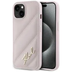 Karl Lagerfeld Diagonal Quilted Script Back Cover Hülle für Apple iPhone 14 - Rosa