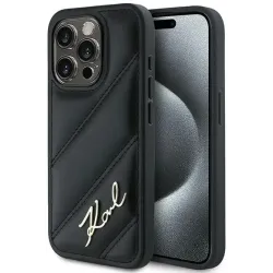 Karl Lagerfeld Diagonal Quilted Script Back Cover Hülle für Apple iPhone 14 Pro Max - Schwarz