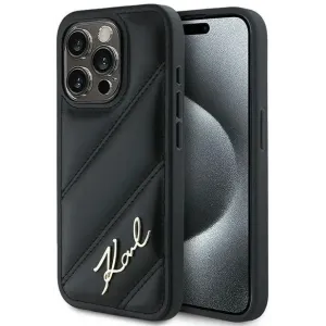 Karl Lagerfeld Diagonal Quilted Script Back Cover Hülle für Apple iPhone 15 Pro - Schwarz