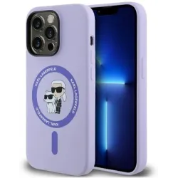 Karl Lagerfeld Silikon Karl & Choupette Heads Ring Back Cover Hülle mit MagSafe für Apple iPhone 14 Pro Max - Lila