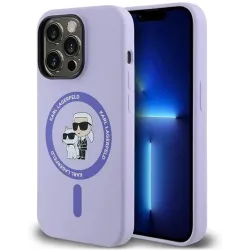 Karl Lagerfeld Silikon Karl & Choupette Heads Ring Back Cover Hülle mit MagSafe für Apple iPhone 14 Pro - Lila