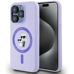 Karl Lagerfeld Silikon Karl & Choupette Heads Ring Back Cover Hülle mit MagSafe für Apple iPhone 15 Pro - Lila