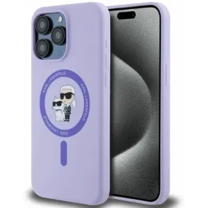 Karl Lagerfeld Silikon Karl & Choupette Heads Ring Back Cover Hülle mit MagSafe für Apple iPhone 15 Pro Max - Lila