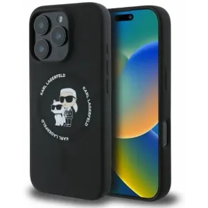 Karl Lagerfeld Silikon Karl & Choupette Heads Ring Back Cover Hülle mit MagSafe für Apple iPhone 16 Pro - Schwarz