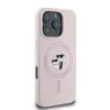 Karl Lagerfeld Silikon Karl & Choupette Heads Ring Back Cover Hülle mit MagSafe für Apple iPhone 16 Pro - Rosa 2