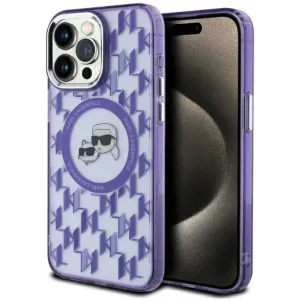 Karl Lagerfeld IML Monogram Karl & Choupette Head Back Cover Hülle mit MagSafe für Apple iPhone 15 Pro - Lila