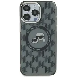 Karl Lagerfeld IML Monogram Karl & Choupette Head Back Cover Hülle mit MagSafe für Apple iPhone 15 Plus - Schwarz
