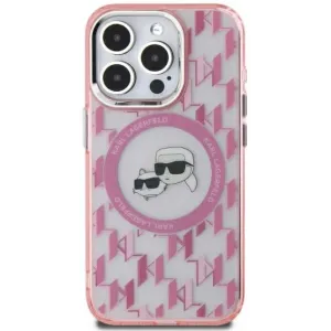 Karl Lagerfeld IML Monogram Karl & Choupette Head Back Cover Hülle mit MagSafe für Apple iPhone 15 - Rosa