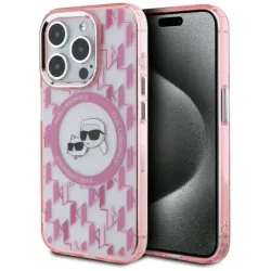 Karl Lagerfeld IML Monogram Karl & Choupette Head Back Cover Hülle mit MagSafe für Apple iPhone 15 Pro Max - Rosa
