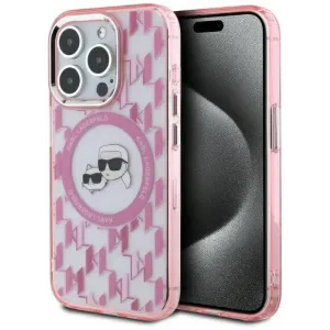 Karl Lagerfeld IML Monogram Karl & Choupette Head Back Cover Hülle mit MagSafe für Apple iPhone 15 Pro Max - Rosa