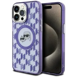 Karl Lagerfeld IML Monogram Karl & Choupette Head Back Cover Hülle mit MagSafe für Apple iPhone 15 Pro Max - Lila